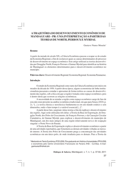 A Trajetória Do Desenvolvimento Econômico De Mandaguari – Pr: Uma Interpretação a Partir Das Teorias De North, Perroux E Myrdal