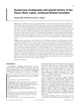 Quaternary Stratigraphy and Glacial History of the Peace River Valley, Northeast British Columbia1