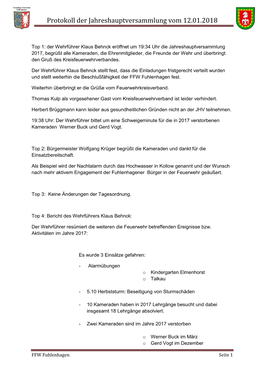 Protokoll Der Jahreshauptversammlung 2018