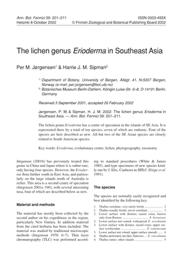 The Lichen Genus Erioderma in Southeast Asia