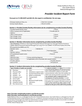Provider Incident Report Form