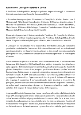 Riunione Del Consiglio Supremo Di Difesa