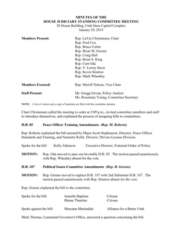 Minutes for House Judiciary Committee 01/29