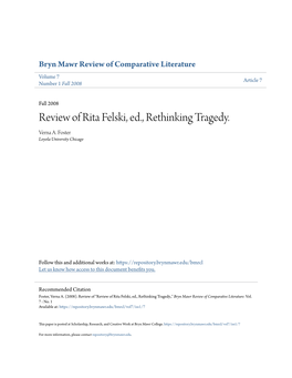 Review of Rita Felski, Ed., Rethinking Tragedy. Verna A