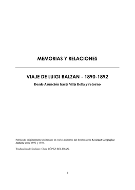 Memorias Y Relaciones Viaje De Luigi Balzan