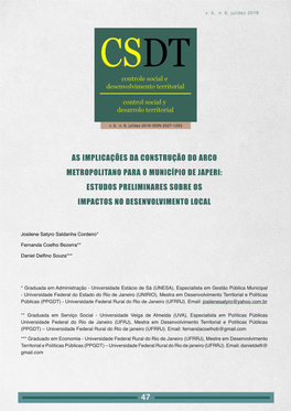 As Implicações Da Construção Do Arco Metropolitano Para O Município De Japeri: Estudos Preliminares Sobre Os Impactos No Desenvolvimento Local