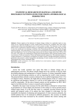 Statistical Research on Rainfall and River Discharge Patterns Over Time from a Hydrological Perspective