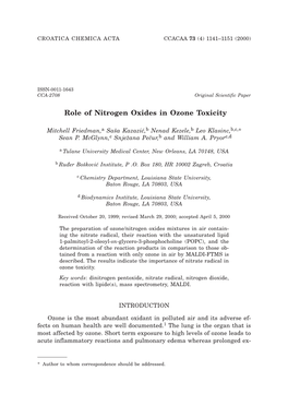 Role of Nitrogen Oxides in Ozone Toxicity