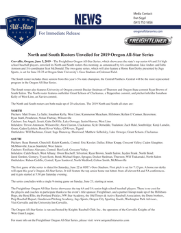 For Immediate Release North and South Rosters Unveiled for 2019