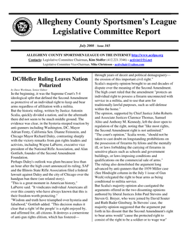 Allegheny County Sportsmen's League Legislative Committee Report