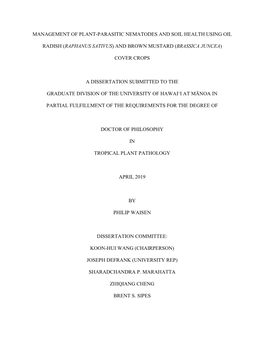 Management of Plant-Parasitic Nematodes and Soil Health Using Oil