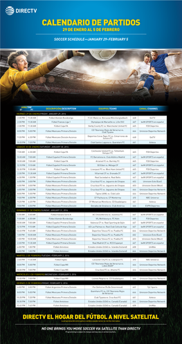 Calendario De Partidos 29 De Enero Al 5 De Febrero