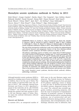 Hemolytic Uremic Syndrome Outbreak in Turkey in 2011