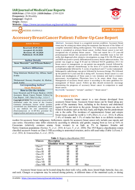 Accessory Breast Cancer Patient: Follow-Up Case Report