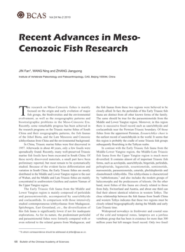 Recent Advances in Meso- Cenozoic Fish Research