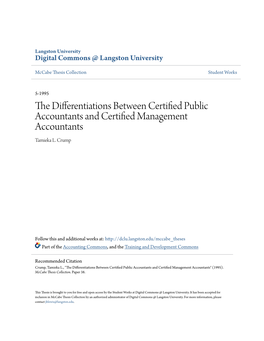 The Differentiations Between Certified Public Accountants and Certified Am Nagement Accountants Tamieka L