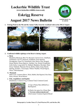 Lockerbie Wildlife Trust Eskrigg Reserve August 2017 News Bulletin