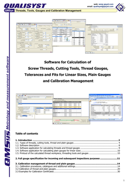 Software for Calculation of Screw Threads, Cutting Tools, Thread Gauges, Tolerances and Fits for Linear Sizes, Plain Gauges and Calibration Management