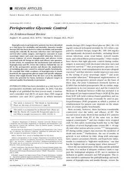 Perioperative Glycemic Control an Evidence-Based Review Angela K