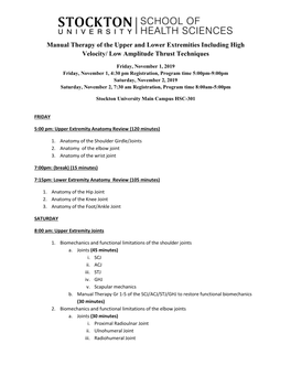 Manual Therapy of the Upper and Lower Extremities Including High Velocity/ Low Amplitude Thrust Techniques