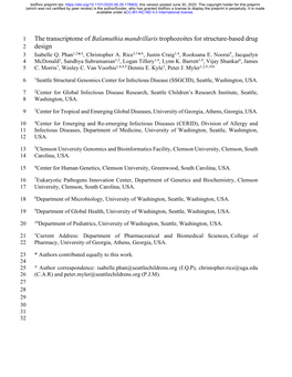 The Transcriptome of Balamuthia Mandrillaris Trophozoites for Structure-Based Drug 2 Design 3 Isabelle Q