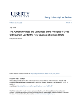 The Authoritativeness and Usefulness of the Principles of God's Old Covenant Law for the New Covenant Church and State