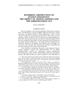 Deterring Obstruction of Justice Efficiently: the Impact of Arthur Andersen and the Sarbanes-Oxley Act