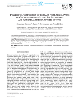 Polyphenol Composition of Extract from Aerial Parts of Circaea Lutetiana L. and Its Antioxidant and Anti-Inflammatory Activity in Vitro