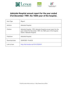 Adelaide Hospital Annual Report for the Year Ended 31St December 1989