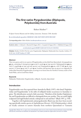 The First Native Pyrgodesmidae (Diplopoda, Polydesmida) from Australia