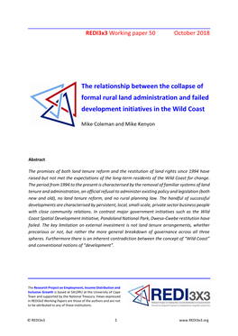 The Relationship Between the Collapse of Formal Rural Land Administration and Failed Development Initiatives in the Wild Coast