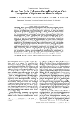 Mexican Bean Beetle (Coleoptera: Coccinellidae) Injury Affects Photosynthesis of Glycine Max and Phaseolus Vulgaris