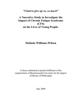 (CFS) on the Lives of Young People. Melinda Williams-Wilson