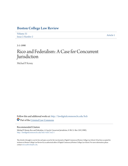 Rico and Federalism: a Case for Concurrent Jurisdiction Michael P