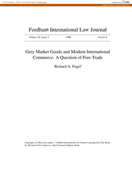 Grey Market Goods and Modern International Commerce: a Question of Free Trade