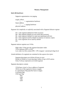 Memory Management Intel X86 Hardware Supports Segmentation