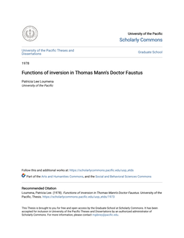 Functions of Inversion in Thomas Mann's Doctor Faustus