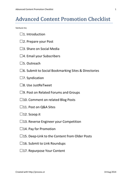 Advanced Content Promotion Checklist 1