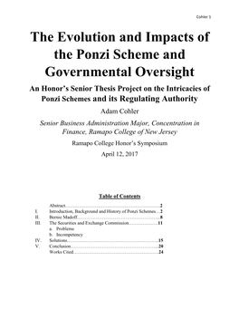 The Evolution and Impacts of the Ponzi Scheme and Governmental Oversight