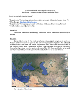 The First Evidence of Burials from Samshvilde a Preliminary Archaeological and Bioarchaeological Study