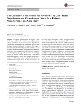 The Concept of a Pedolateral Pes Revisited: the Giant Sloths Megatherium and Eremotherium (Xenarthra, Folivora, Megatheriinae) As a Case Study