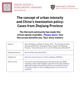 The Concept of Urban Intensity and China's Townization Policy: Cases from Zhejiang Province