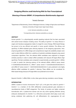 Designing Effective Small Interfering RNA for Post-Transcriptional