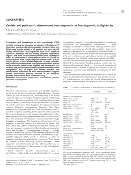 MINI-REVIEW Centric and Pericentric Chromosome Rearrangements In