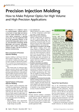 Precision Injection Molding How to Make Polymer Optics for High Volume and High Precision Applications