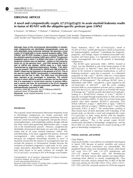 (P22;Q22) in Acute Myeloid Leukemia Results in Fusion of RUNX1 with the Ubiquitin-Speciﬁc Protease Gene USP42