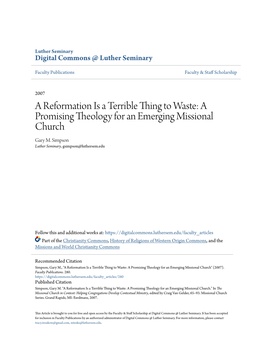 A Promising Theology for an Emerging Missional Church Gary M