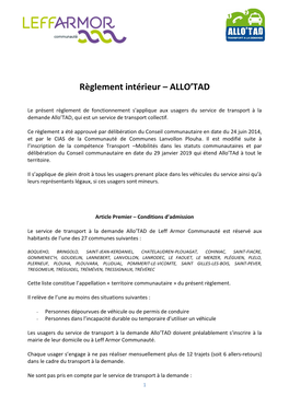 Règlement Intérieur – ALLO'tad