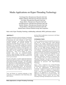 Media Applications on Hyper-Threading Technology