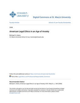 American Legal Ethics in an Age of Anxiety